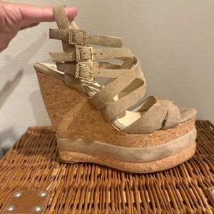 Paloma Barcelo Wedges Sandals Women’s 39.5 Tan Suede Platform Strappy Designer